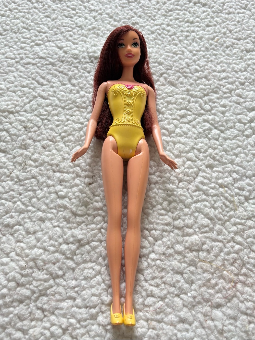 Mattel Disney Princess Belle Doll Yellow Molded Swimsuit Bodice nostalgic Y2K